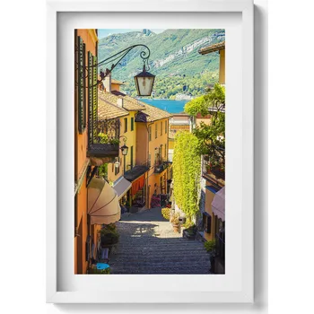 Obraz Obraz grafika v bílém rámu Italské městečko malebná ulička 40x60 cm