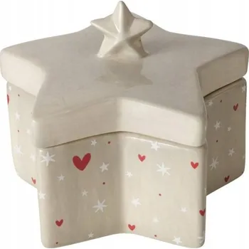 Úložný box KERAMICKÁ KRABIČKA S VÍKEM VE TVARU HVĚZDIČKY KRABIČKA NA DROBNOSTI BÉŽOVÁ