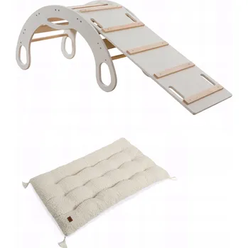 Dětská houpačka Montessori Houpačka bílé Lezení + Skluzavka + matrace Bucle beránek