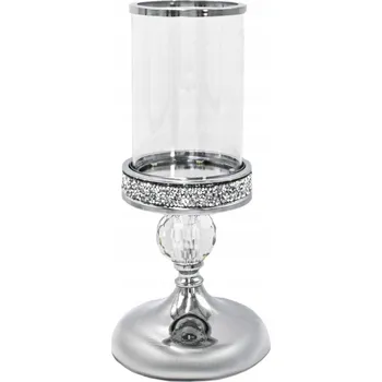 Svícen Svícen lucerna stříbrný Glamour s 1 křišťálovou koulí