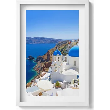 Obraz Ozdobný nástěnný obraz v bílém rámu Pohled na architekturu Řecka 40x60 cm