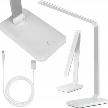 Reto 37cm Bílo-stříbrná Stolní LED Lampa, USB, Dotykové Ovládání, 3 Režimy Svícení (stolní lampa | LED lampička | USB napájení | dotyková lampa | nastavitelný jas | flexibilní rameno | pracovní osvětlení | studijní lampa | kancelářská lampa | noční lampič