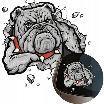 Samolepicí dekorace na vozidlo SAMOLEPKA Grafika na auto rozbité okno Vypadající Pes BULDOK DOG 16x15