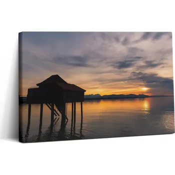 Obraz Foto Obraz na Plátně k Zavěšení do Jídelny Západ Slunce Jezero Bodamské 30x20