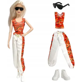 Doplněk pro panenku SPORTOVNÍ OBLEČENÍ TEPLÁKOVKA + BOTY A BRÝLE PRO PANENKU BABI 28-30 cm