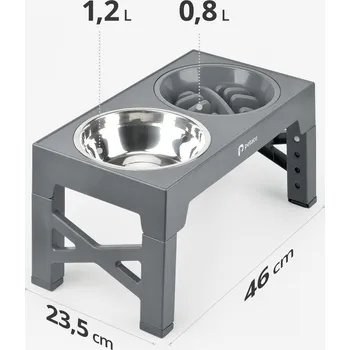 Miska pro psa Sada dvou kovových misek Petace, odstíny šedé a stříbrná, 1,2 l