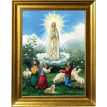 Obraz Matka Boží FATIMSKÁ | SAKRÁLNÍ OBRAZ VE ZLATÉM ZDOBENÉM RÁMU 30X40