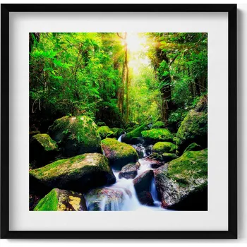 Obraz Nástěnný obraz v černém rámu s grafikou Vodopád v džungli 50x50 cm