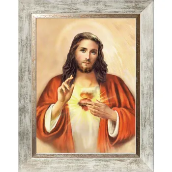 Obraz SRDCE JEŽÍŠOVO | NÁBOŽENSKÝ OBRAZ V BÍLÉM ZDOBENÉM RÁMU 30X40