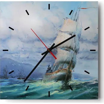Hodiny Velké nástěnné hodiny 40x40 Plachetnice Skleněné hodiny Tiché