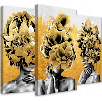 Obraz Obrazy do ložnice ABSTRAKCE Portrét ženy Zlaté květy 60x40