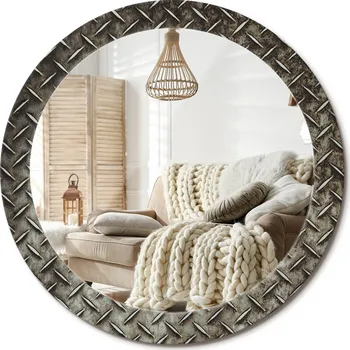 Zrcadlo Zrcadlo s potiskem do koupelny, kuchyně, předsíně, průměr 80 cm, ocelová textura