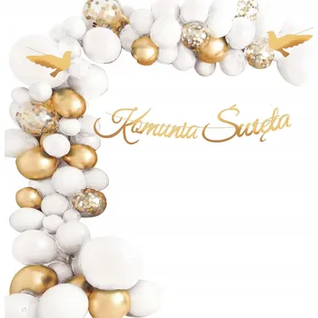 BÍLÁ ZLATÁ BALÓNKOVÁ GIRLANDA SADA NÁPIS K PRVNÍMU SVATÉMU PŘIJÍMÁNÍ BANNER NÁPIS SVATÉ SVATÉ PŘIJÍMÁNÍ