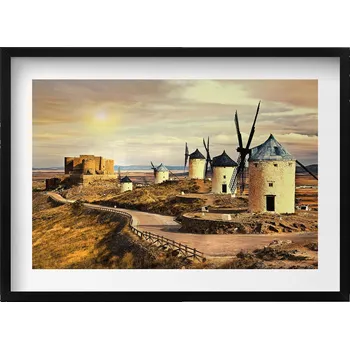 Obraz Nástěnný dekorativní fotoobraz v černém rámu Větrné mlýny Cosuegra 70x50 cm