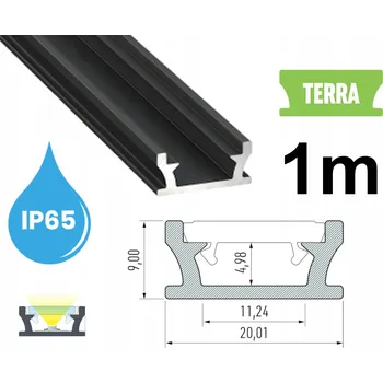 LED osvětlení VODĚODOLNÝ LED PROFIL IP65 TERRA ČERNÝ KRYT