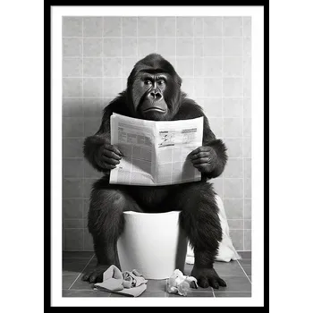 Obraz OBRAZ PLAKÁT V RÁMU do Koupelny WC Toalety GORILA záchod noviny P2534_53x73