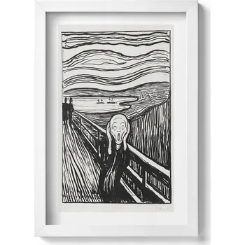 Obraz Nástěnný obraz v bílém rámu s grafikou Skica Výkřik Edvarda Muncha 20x30 cm