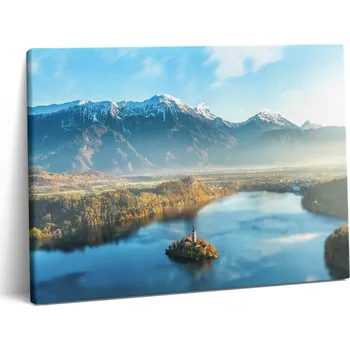 Obraz Obraz Na Plátně Dekorativní obraz do předsíně – budova u jezera v horách
