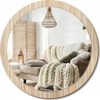 Zrcadlo Kulaté nástěnné dekorativní zrcadlo v rámu ze skla, bambusový vzor, průměr 100 cm