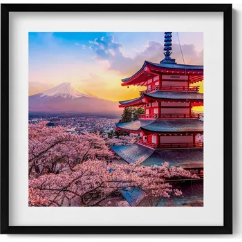 Obraz Dekorativní nástěnný obraz v rámu s grafikou Japonská architektura 50x50 cm