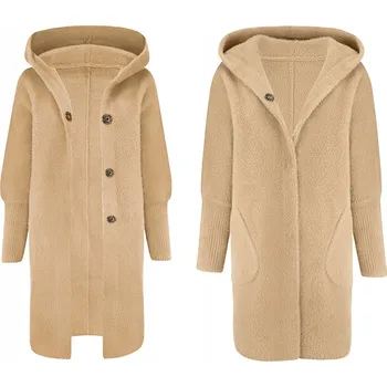 Dámský kabát Kabát Soprato béžový oversize s kapucí vlněný univerzální