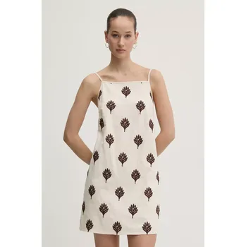 Dámské šaty Lněné šaty Abercrombie & Fitch béžová barva, mini, KI159-5661 KI159.5661.454 12X, vel. XL