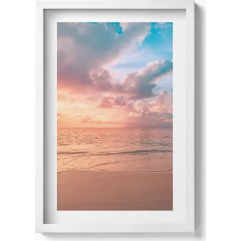 Obraz Závěsný obraz v bílém rámu Romantický západ slunce nad mořem 40x60 cm