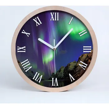 Hodiny Tichá nástěnná dřevěná hodiny polární záře průměr 30 cm