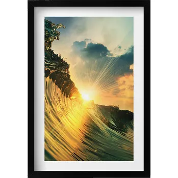 Obraz Závěsný obraz rámeček černé barvy Vlna na moři a západ slunce 40x60 cm