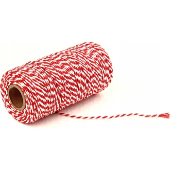 Vánoce VÁNOČNÍ BAVLNĚNÝ PROVAZ BÍLO-ČERVENÝ OZDOBNÝ NA BALENÍ DÁRKŮ