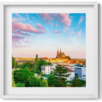 Obraz Nástěnný obraz v bílém rámu do obývacího pokoje kuchyně Budovy Brno Česká republika 50x50 cm