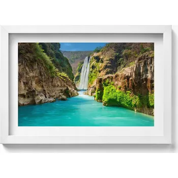 Obraz Elegantní obraz v bílém rámu Tropický vodopád a řeka 30x20 cm