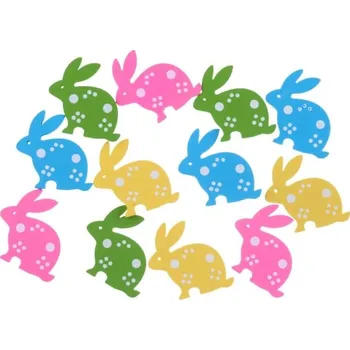 Velikonoční dekorace Nálepky Králíček 12ks 3cm, dřevo, mix barev