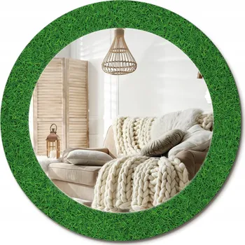 Zrcadlo Kulaté nástěnné dekorativní zrcadlo ve skleněném rámu Zelená tráva průměr 60 cm