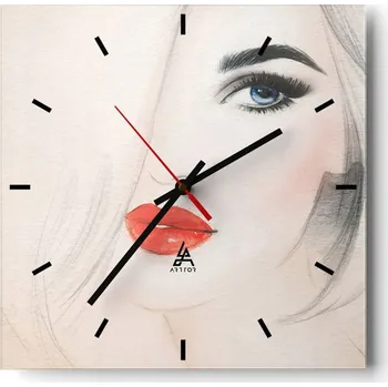 Hodiny Velké nástěnné hodiny na zeď 40x40 Žena Skleněné hodiny Čtvercové Tiché