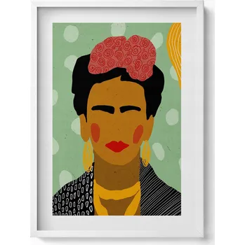 Obraz Obraz v bílém rámu dekorace na zeď Ilustrace portrét Fridy 50x70 cm