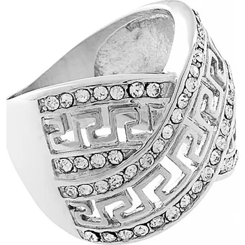 Prsten MPM Dámský ocelový nerezový prsten se zirkony Leone (velikost 54) - stříbrné barvy