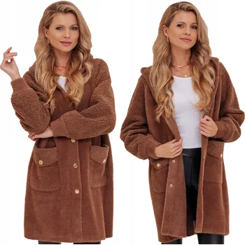 Dámský kabát Soprato dámský kabát hnědý oversize s kapucí univerzální velikost