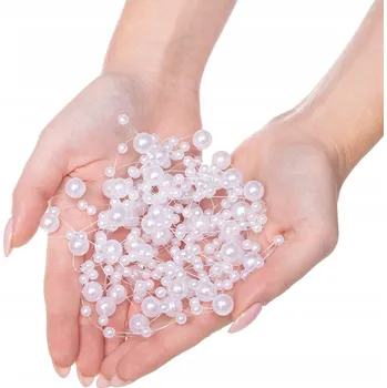 Vánoční dekorace BÍLÉ PERLY NA VÁNOČNÍ STROMEK ŘETĚZ GIRLANDA 5M 10/5mm KORÁLKY SVÁTEČNÍ DEKORACE