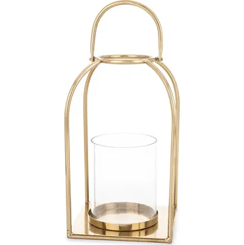 Svícen Zlatý kovový lampion lucerna zlatá sklo dekorace