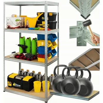 Dílenský regál Kovový regál pozink skladový regál do garáže HELIOS 180x075x50 4 police, nosnost 4x400 kg