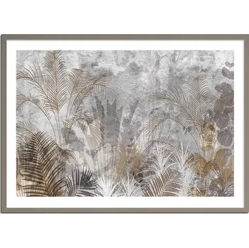 Obraz OBRAZ PLAKÁT V RÁMU 73x53cm Šedé rostliny listy tráva příroda les P2390