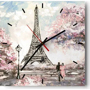 Hodiny Velké nástěnné hodiny na zeď 40x40 Město Skleněné hodiny Čtvercové Tiché