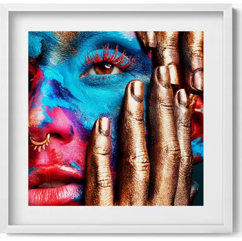 Obraz Závěsný obraz rámeček bílé barvy Umění - barevný obličej ženy 50x50 cm