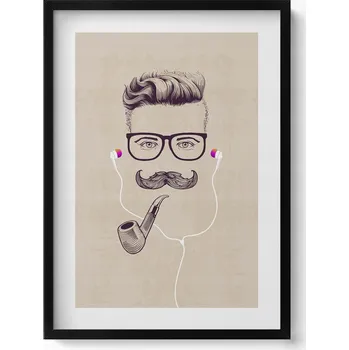 Obraz Obraz s rámem a grafikou na zeď Muž s dýmkou a sluchátky 50x70 cm