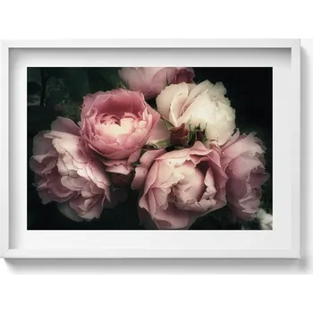 Obraz Obraz v bílém rámu nástěnná dekorace kytice růžových růží vintage 70x50 cm