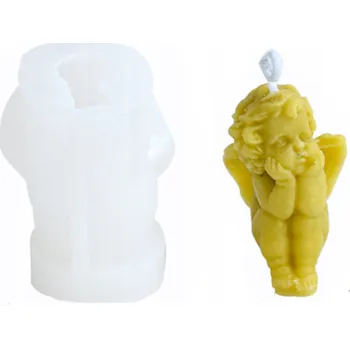 Výroba svíčky Silikonová forma na svíčky, vosk, mýdlo, sádru - ANDÍLEK ZAMYŠLENÝ SEDÍCÍ