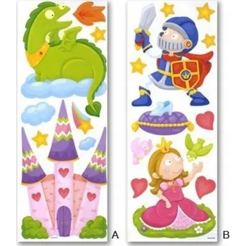 Samolepící dekorace Samolepky nálepka do dětského pokoje DRAK Rytíř hrad princezna