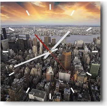 Hodiny Velké nástěnné hodiny na zeď 40x40 Město Skleněné hodiny Čtvercové Tiché