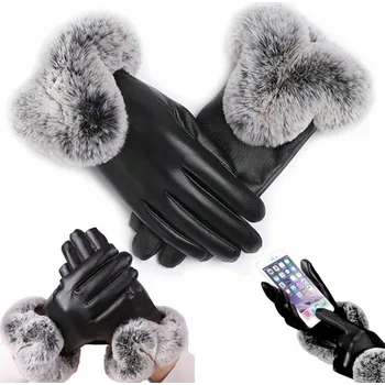 Rukavice Dámské zimní rukavice dotykové zateplené s kožešinou ekokůže černé